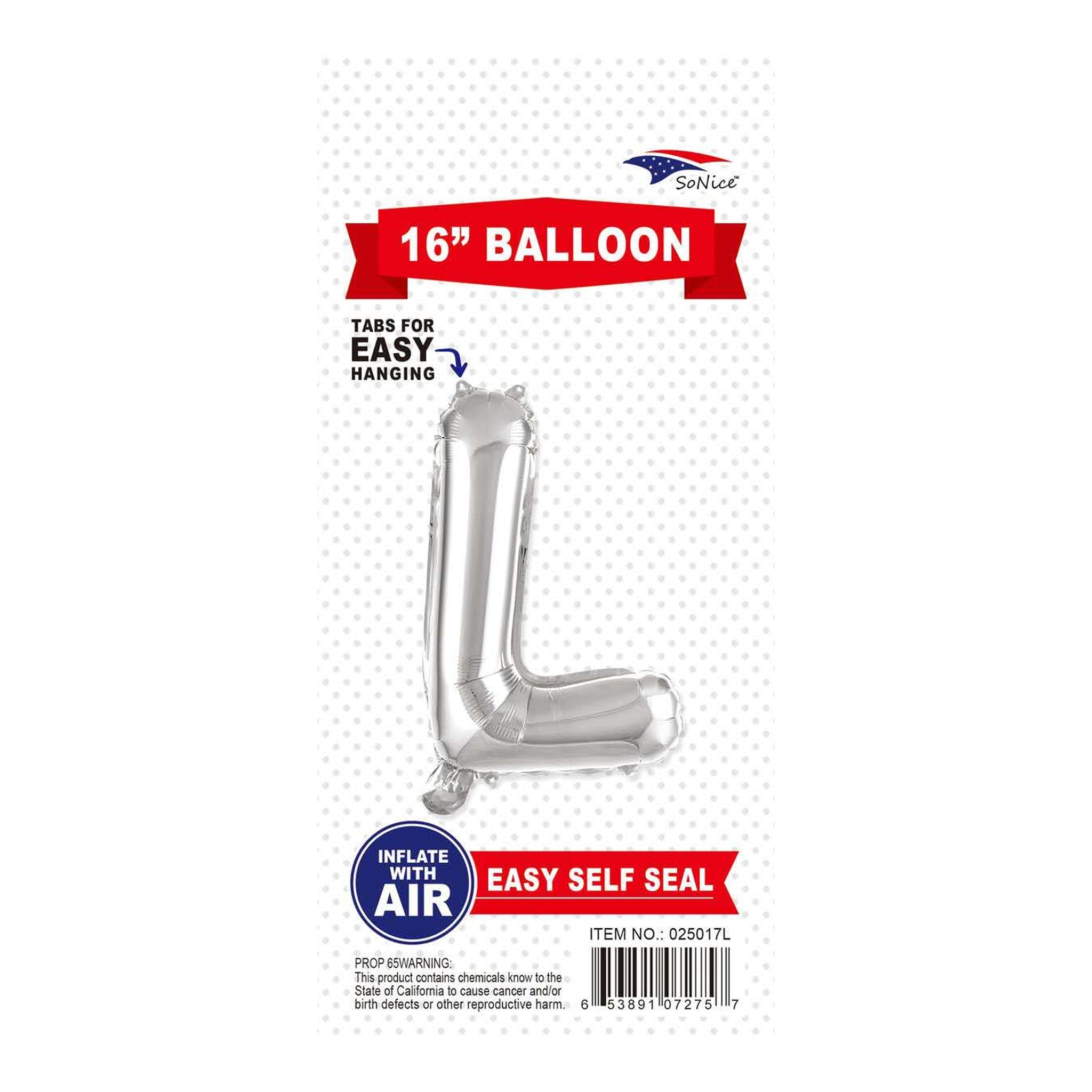 16" Balloon Letter L Slvr